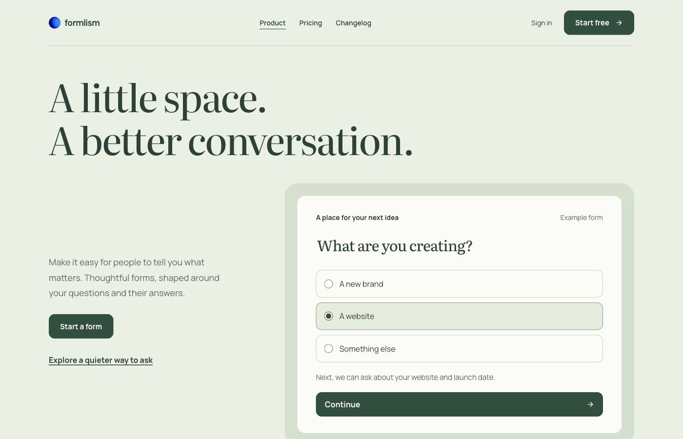 Quiet sage homepage preview